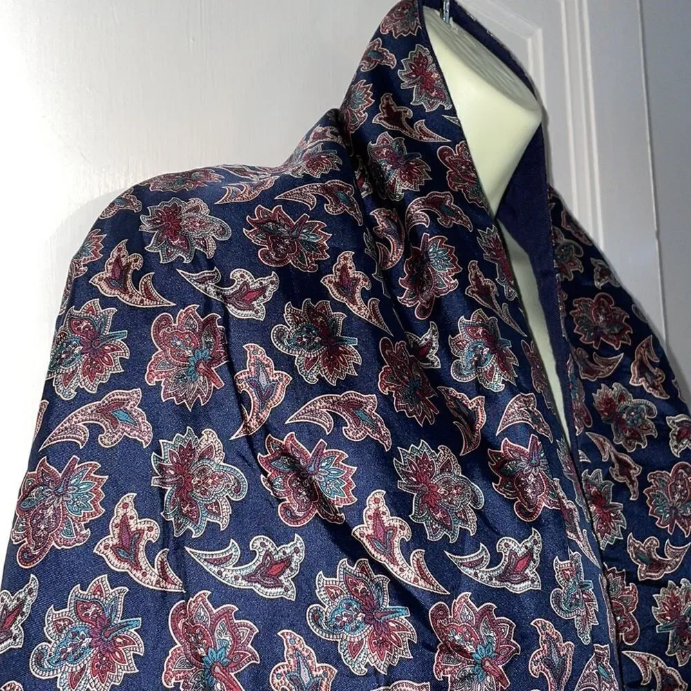 Vtg silk paisley & navy blue wool‎ reversible winter scarf